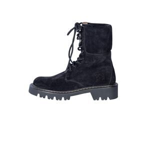 LOEWE Black Suede Sierra Anagram Combat Ankle Boots Size 37